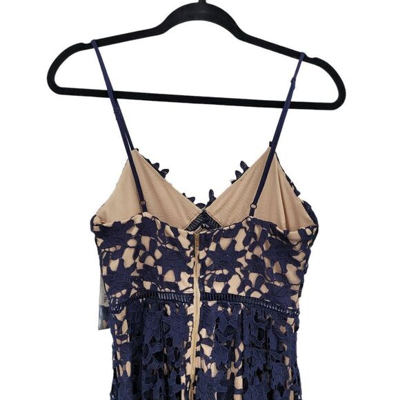 Aqua Bendita Lace Cami Midi Dress S Navy Spaghetti Fit Flare Ladder‎ Lace Bodice - Picture 9 of 13